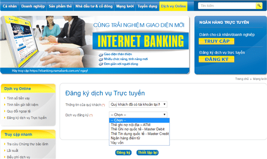 Giải thích cách đăng ký Ngân hàng trực tuyến Nam A Bank