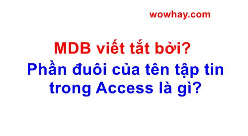 MDB viết tắt bởi? Phần đuôi của tên tập tin trong Access là gì?